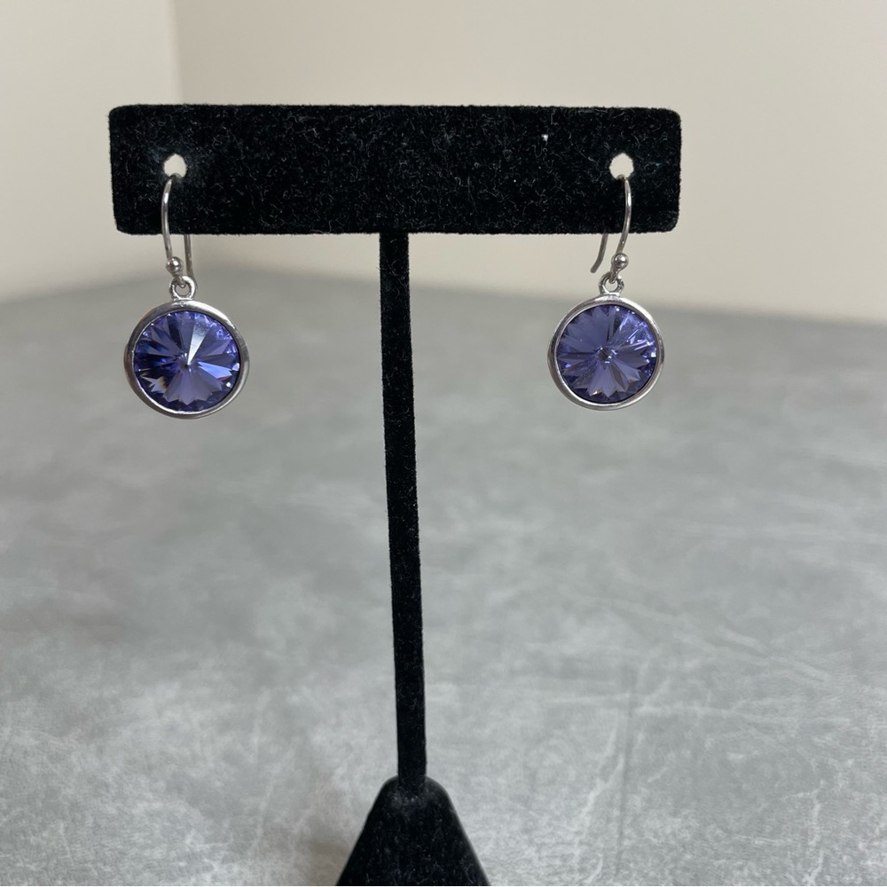 Purple Crystal Drop Earrings - Women's Silver-Tone Dangle